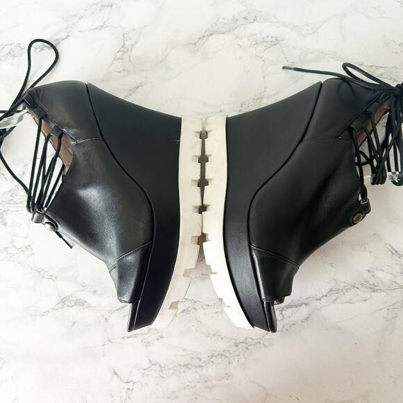 Rochessa Sporty Black Leather‎ Wedge Lug Sole Ankle Wrap Heels Women’s Size 38 - Picture 8 of 13